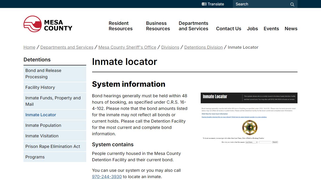 Inmate locator | Mesa County